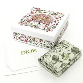 Christian Dior-Christian Dior Caro Glycine Leather Bi-fold Wallet-White,Cream