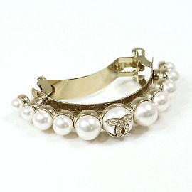 Barrette Chanel Or et Blanc Blanc Doré