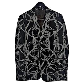 Gucci-Authentic Gucci 03 AW Tom Ford Runway Equestrian Motif Silk Cocktail Blazer-Khaki