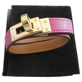 Bracelete Hermès Kelly double tour de 36 cm com sua caixa e bolsa de veludo Vermelho