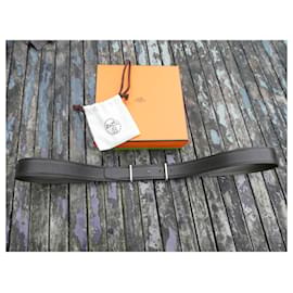 Hermès-Cinto masculino Hermès com fivela, link reversível bicolor 115cm-Marrom