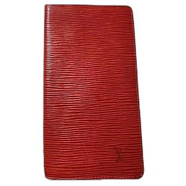 LOUIS VUITTON Epi Leather Checkbook Wallet Red Red