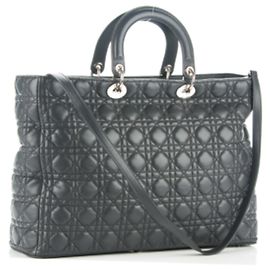 Christian Dior Lady Dior Bolsa Tote de Compras em Couro Cinza Cinza