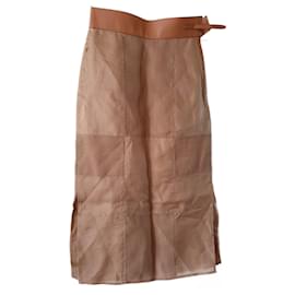 Hermès Leather and Silk Skirt Camel Size 34 Camel