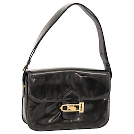 Céline-CELINE Horse Carriage Shoulder Bag Enamel Black Auth bs24388-Black