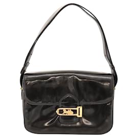 Céline-CELINE Horse Carriage Shoulder Bag Enamel Black Auth bs24388-Black