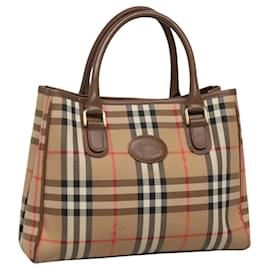 Autre Marque-Burberrys Nova Check Hand Bag Canvas Beige Gold Auth BA1503-Beige,Golden