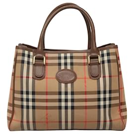 Autre Marque-Burberrys Nova Check Hand Bag Canvas Beige Gold Auth BA1503-Beige,Golden