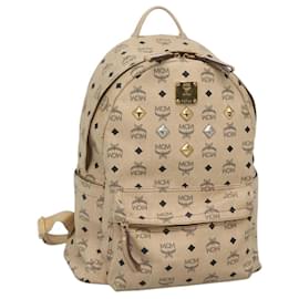 MCM-MCM Logogram Vicetos Backpack PVC Leather Beige Gold Auth 118249-Beige,Golden
