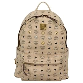 MCM-MCM Logogram Vicetos Backpack PVC Leather Beige Gold Auth 118249-Beige,Golden
