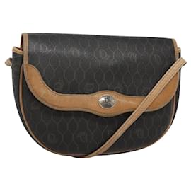 Christian Dior-Christian Dior Honeycomb Canvas Shoulder Bag PVC Black Brown gold Auth BA1028-Brown,Black,Golden