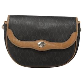 Christian Dior-Christian Dior Honeycomb Canvas Shoulder Bag PVC Black Brown gold Auth BA1028-Brown,Black,Golden