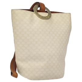 Céline-CELINE Macadam Canvas Circle Shoulder Bag PVC Leather White Auth 117579-White