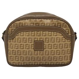 Fendi-FENDI Zucchino Canvas Shoulder Bag PVC Beige Gold Auth BA1511-Beige,Golden