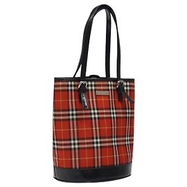 Autre Marque Burberrys Nova Check Blue Label Hand Bag Canvas Red Silver Auth 118022 Silvery Red