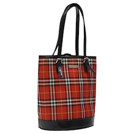 Autre Marque-Burberrys Nova Check Blue Label Hand Bag Canvas Red Silver Auth 118022-Silvery,Red
