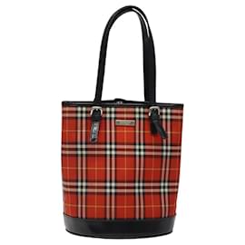 Autre Marque-Burberrys Nova Check Blue Label Hand Bag Canvas Red Silver Auth 118022-Silvery,Red