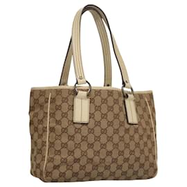 Gucci-GUCCI GG Canvas Tote Bag Beige Silver 113019 Auth 117606-Silvery,Beige