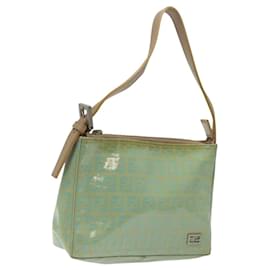 Fendi-FENDI Zucchino Canvas Hand Bag Peppermint Silver Auth bs24337-Silvery,Other