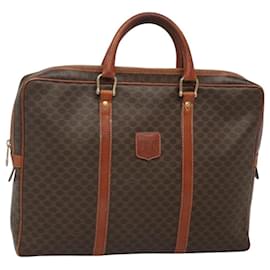 Céline-CELINE Macadam Canvas Hand Bag PVC Leather Brown Gold Auth 118271-Brown,Golden