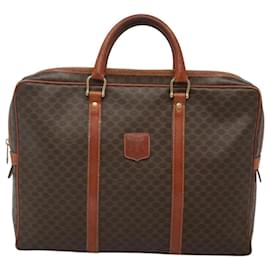 Céline-CELINE Macadam Canvas Hand Bag PVC Leather Brown Gold Auth 118271-Brown,Golden