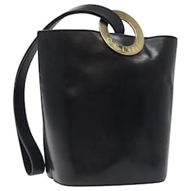 Céline-CELINE Circle Shoulder Bag Leather Black Auth 117368-Black