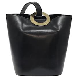 Céline-CELINE Circle Shoulder Bag Leather Black Auth 117368-Black