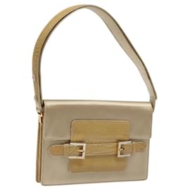 Fendi-FENDI Shoulder Bag Satin Beige Gold Auth 118128-Beige,Golden