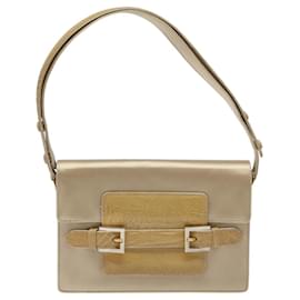 Fendi-FENDI Shoulder Bag Satin Beige Gold Auth 118128-Beige,Golden