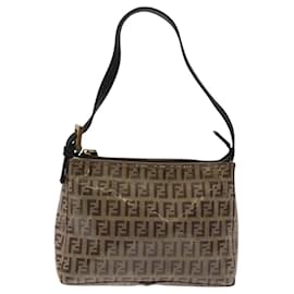 Fendi-FENDI Zucchino Canvas Hand Bag Enamel Brown Gold Auth 117435-Brown,Golden