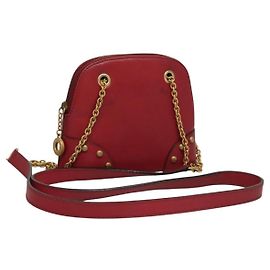 Céline CELINE Chain Shoulder Bag Leather Red Gold Auth 118372 Red Golden