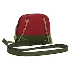 Céline-CELINE Chain Shoulder Bag Leather Red Gold Auth 118372-Red,Golden