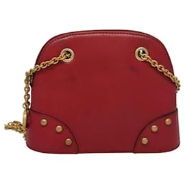 Céline-CELINE Chain Shoulder Bag Leather Red Gold Auth 118372-Red,Golden