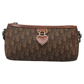 Christian Dior-Christian Dior Trotter Canvas Romantic Shoulder Bag PVC Brown Silver Auth 118181-Brown,Silvery