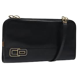 Christian Dior-Christian Dior Shoulder Bag Leather Black Gold Auth MX244-Black,Golden