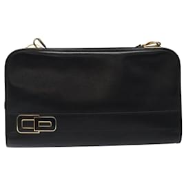 Christian Dior-Christian Dior Shoulder Bag Leather Black Gold Auth MX244-Black,Golden