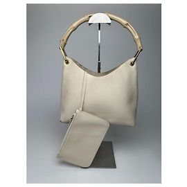 Bolsa de couro vintage Gucci com bambu branco Branco