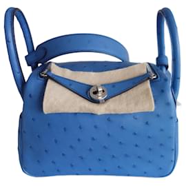 Hermès-Mini Lindy ostrich bag blue Mykonos-Blue
