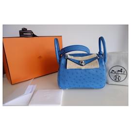 Hermès-Mini Lindy ostrich bag blue Mykonos-Blue