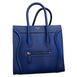 Bolsa Céline Micro Luggage Azul de Couro Azul