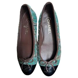 Chanel-Ballerines-Noir,Vert foncé