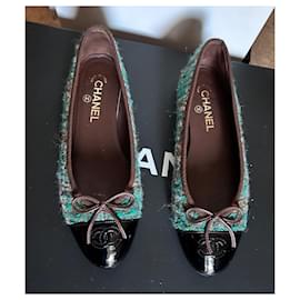 Chanel-Ballerines-Noir,Vert foncé