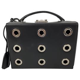 Autre Marque-Mark Cross Black / Silver Grommet Detail Grace Box Bag-Black