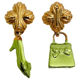 Fendi-Fendi Vintage Gold Plated High Heel / Handbag Earrings-Golden
