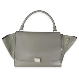 Céline-Grey Pebbled Leather and Suede Large Trapeze-Brown