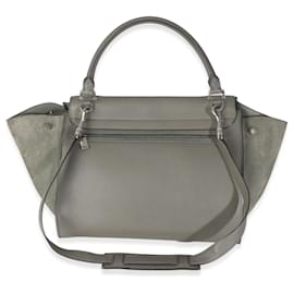 Céline-Grey Pebbled Leather and Suede Large Trapeze-Brown