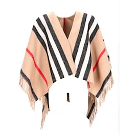Burberry-Cape équestre à rayures moyennes Burberry en laine multicolore-Multicolore