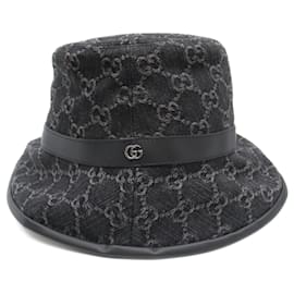 Gucci-Chapéu de denim Gucci GG preto 7686473HAYO8460L-Preto