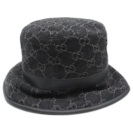 Gucci-Chapéu de denim Gucci GG preto 7686473HAYO8460L-Preto