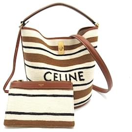 Céline-Celine Fabric Leather Bucket 2way Tote Bag 195572FN814ML-Brown,Beige